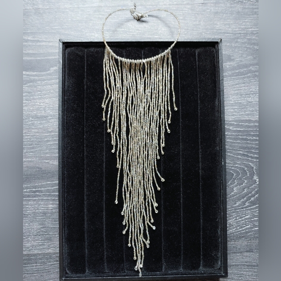 African beaded waterfall necklace (white) main image 1